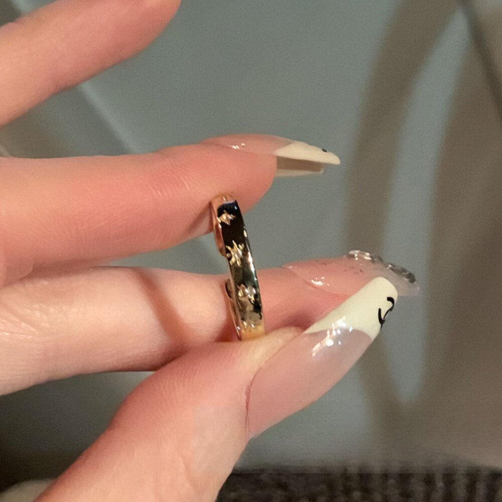 Women’s Real Gold-Plated Adjustable Ring with Engraved Star Design Minimalist